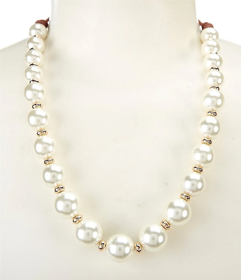Dillard's Graduating Pearl Frontal Brown Cord Long Pendant Necklace