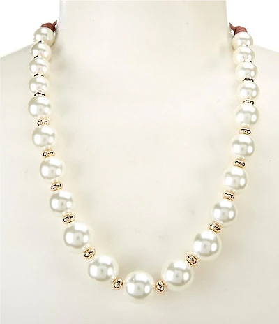 Dillard's Graduating Pearl Frontal Brown Cord Long Pendant Necklace
