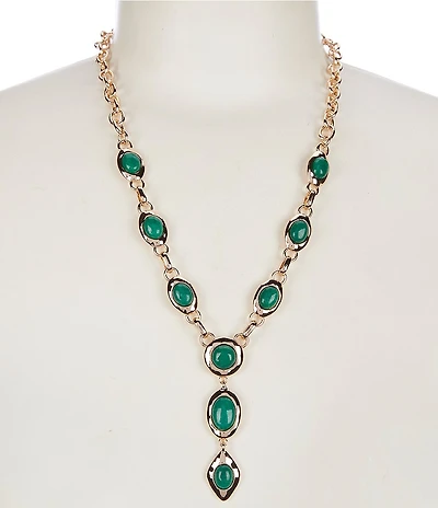 Dillard's Green Stone Wobbly Metal Y Necklace