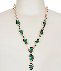 Dillard's Green Stone Wobbly Metal Y Necklace