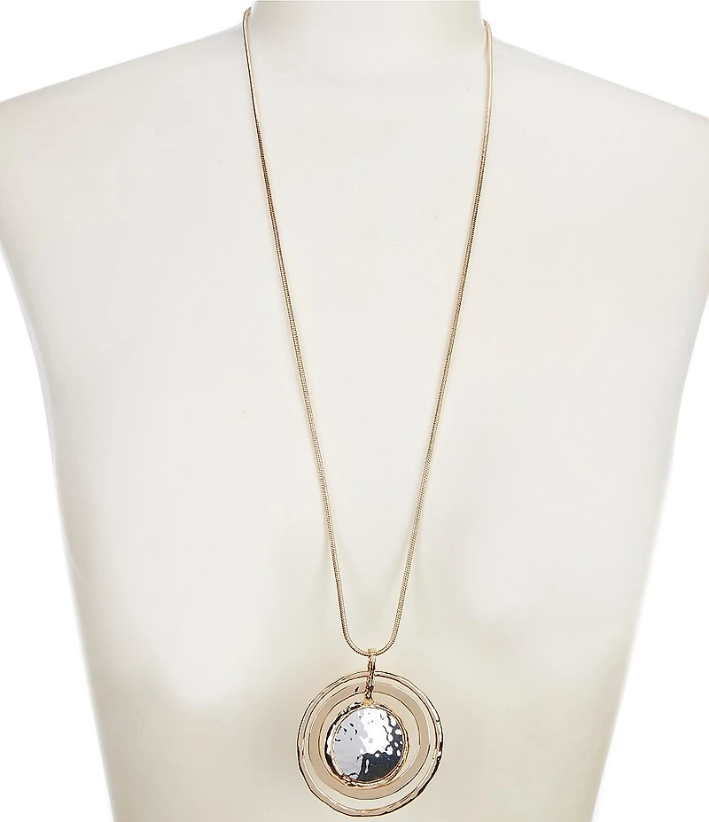 Dillard's Hammered Metal Orbital Pendant Long Strand Necklace