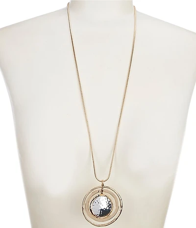 Dillard's Hammered Metal Orbital Pendant Long Strand Necklace