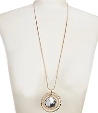 Dillard's Hammered Metal Orbital Pendant Long Strand Necklace