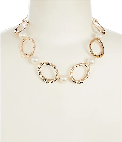 Dillard's Hammered Rings Pearl Collar Necklace