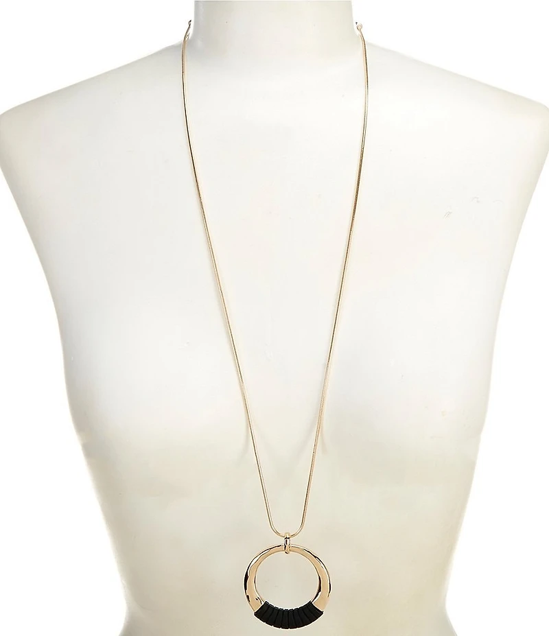 Dillard's Hammered Round Jet Wrap Pendant Chain Necklace