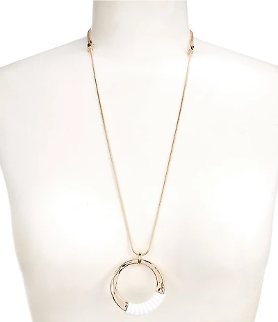 Dillard's Hammered Round White Wrap Long Pendant Necklace