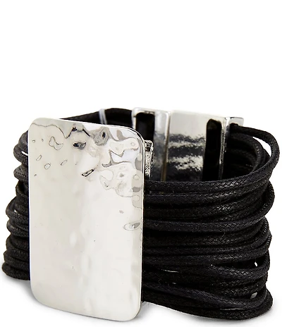 Dillard's Hammered Square Metal Jet Cord Line Bracelet