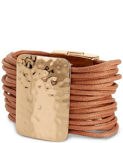 Dillard's Hammered Square Metal Rawhide Cord Line Bracelet