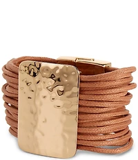 Dillard's Hammered Square Metal Rawhide Cord Line Bracelet