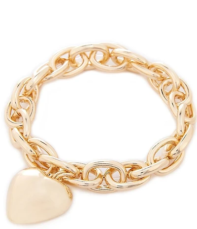 Dillard's Heart Charm Drop Oval Link Stretch Bracelet