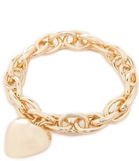 Dillard's Heart Charm Drop Oval Link Stretch Bracelet