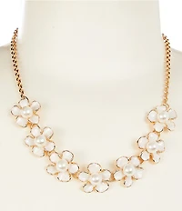 Dillard's Ivory Enamel Pearl Flower Frontal Short Chain Collar Necklace