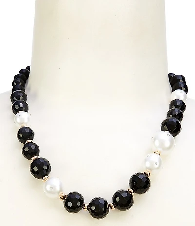 Dillard's Jet Faceted Bead & Crystal Stone Pearl Collar Necklace