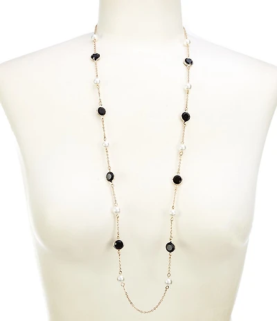 Dillard's Jet Round Stone & Pearl Station Long Strand Necklace