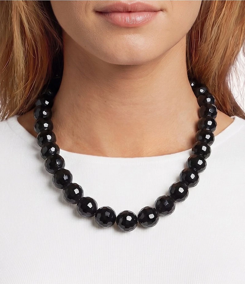 Dillard's Large Jet Faceted Bead Statement Short Collar Necklace