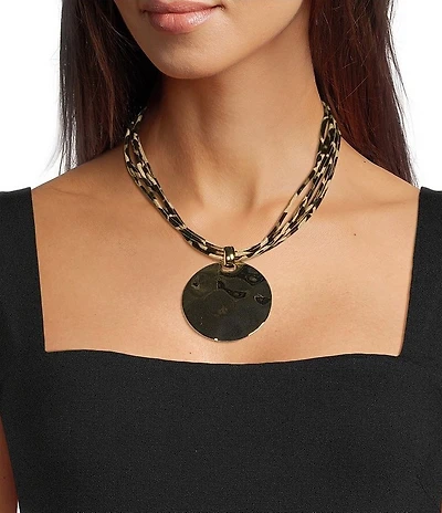 Dillard's Leopard Print Multi Cord Round Textured Short Pendant Necklace