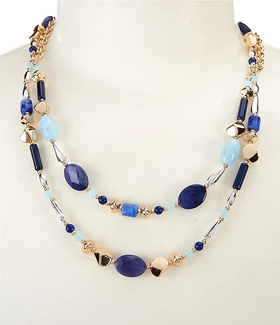 Dillard's Multi Blue Beaded & Ccb Frontal Short Multi-Strand Necklace