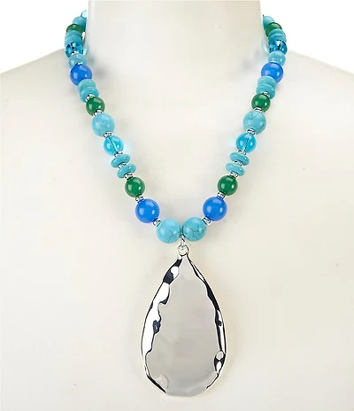 Dillard's Multi Blue Beaded Metal Teardrop Short Pendant Necklace