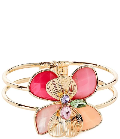 Dillard's Multi Bright Color Stone Flower Wire Hinge Bracelet