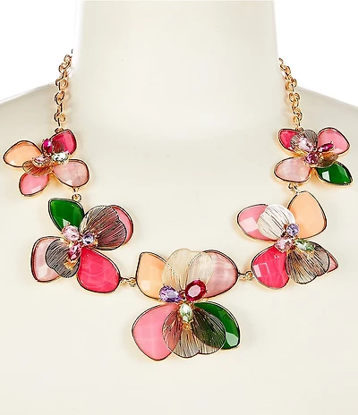 Dillard's Multi Bright Color Stone Graduating Flower Frontal Statement Necklace