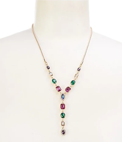 Dillard's Multi Color Stone Crystal Pave Y Necklace