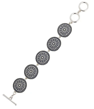 Dillard's Navy Floral Mandala Round Metal Line Bracelet