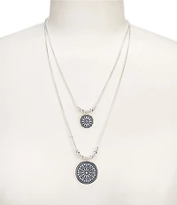 Dillard's Navy Floral Mandala Round Pendant Short Multi-Strand Necklace
