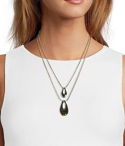 Dillard's Oblong Polished Metal Pendant Double Row Short Pendant Necklace