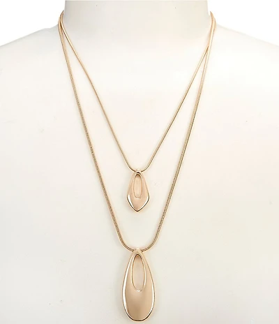 Dillard's Oblong Polished Metal Pendant Double Row Short Pendant Necklace