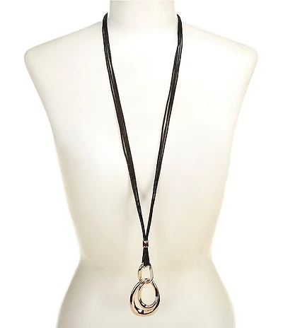 Dillard's Organic Metal Oval Jet Multi Cord Long Pendant Necklace