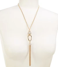 Dillard's Oval Metal Crystal Pave Stone Tassel Y Necklace