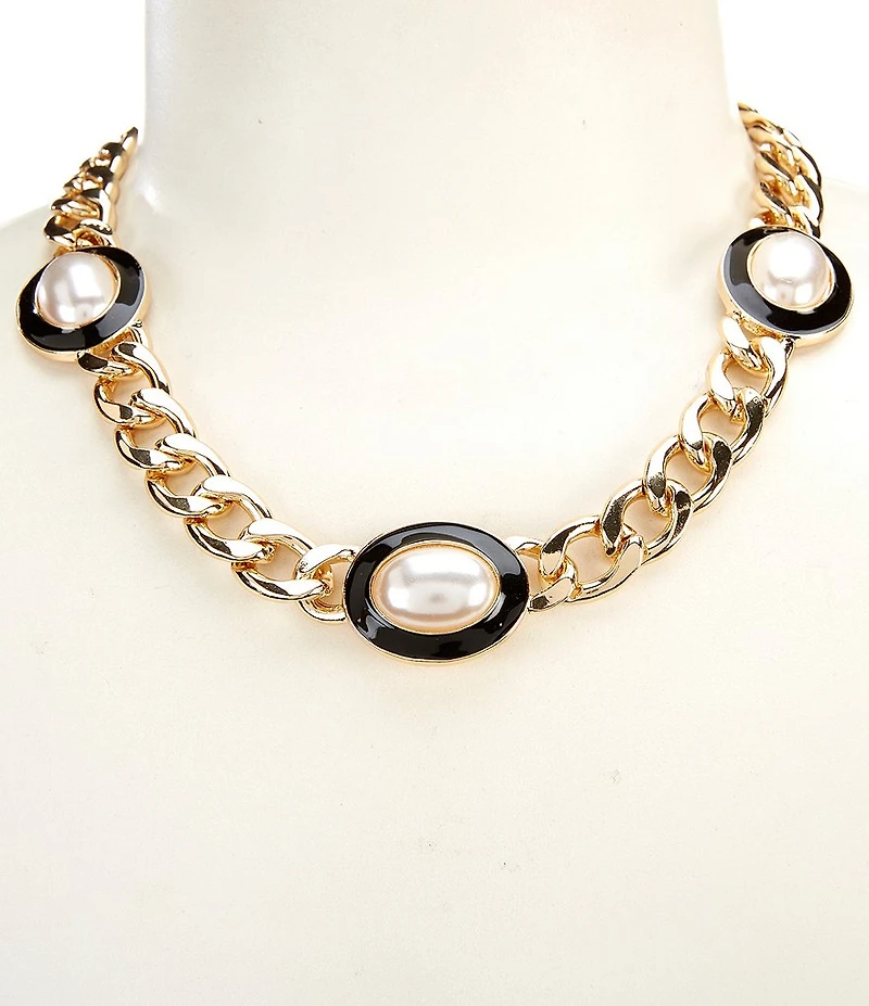 Dillard's Oval Pearls Chain Statement Necklace