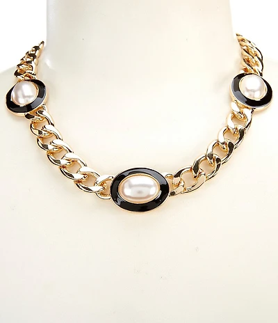Dillard's Oval Pearls Chain Statement Necklace