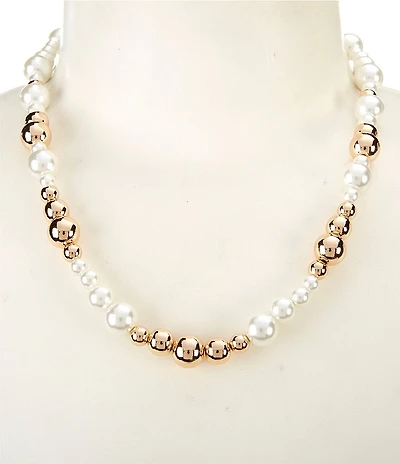 Dillard's Pearl & Brass Bead Station Short Strand Collar Necklace