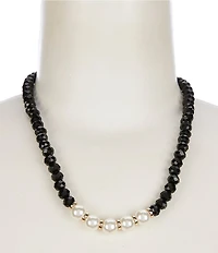 Dillard's Pearl Frontal Jet Beaded Short Strand Collar Necklace