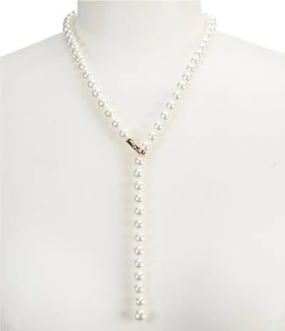 Dillard's Pearl Glass Beaded Knotted Thread Y Necklace