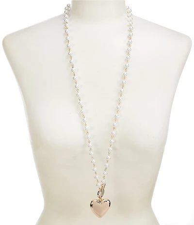 Dillard's Pearl Long Strand Polished Heart Long Statement Pendant Necklace