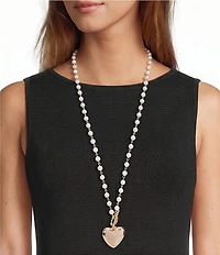 Dillard's Pearl Long Strand Polished Heart Long Statement Pendant Necklace