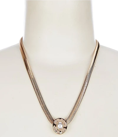 Dillard's Pearl Oval Cab Wobbly Metal Short Pendant Necklace
