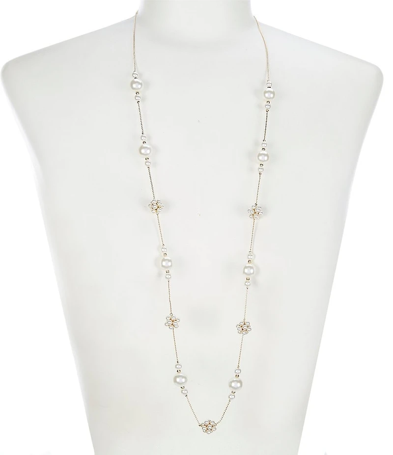 Dillard's Pearl Station Flower Long Strand Necklace