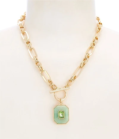 Dillard's Peridot Stone Resin Octagon Short Pendant Necklace