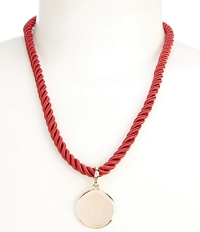 Dillard's Polished Metal Disc Pendant Red Rope Cord Short Pendant Necklace