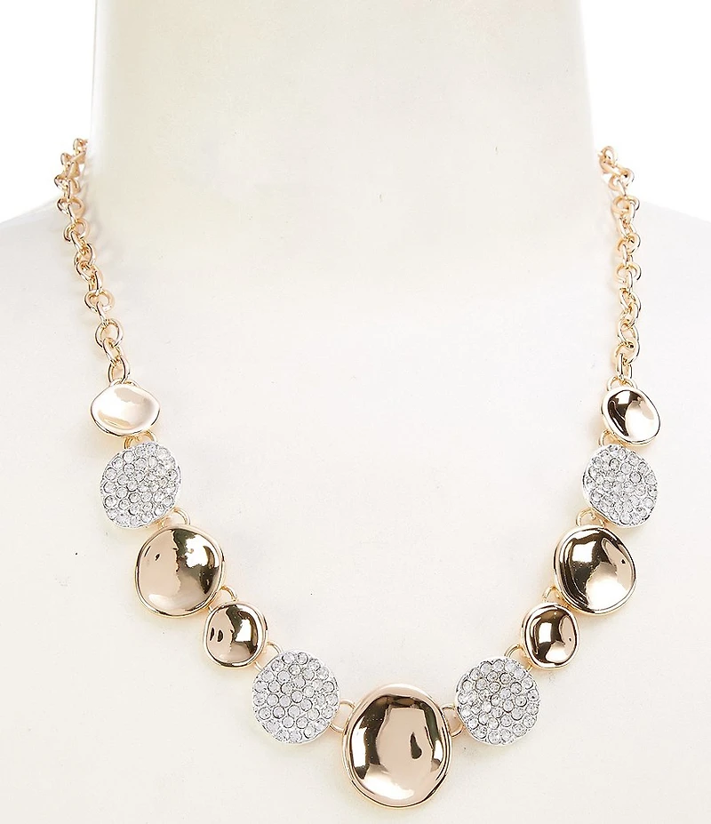 Dillard's Polished Organic Round Metal Crystal Pave Frontal Collar Necklace