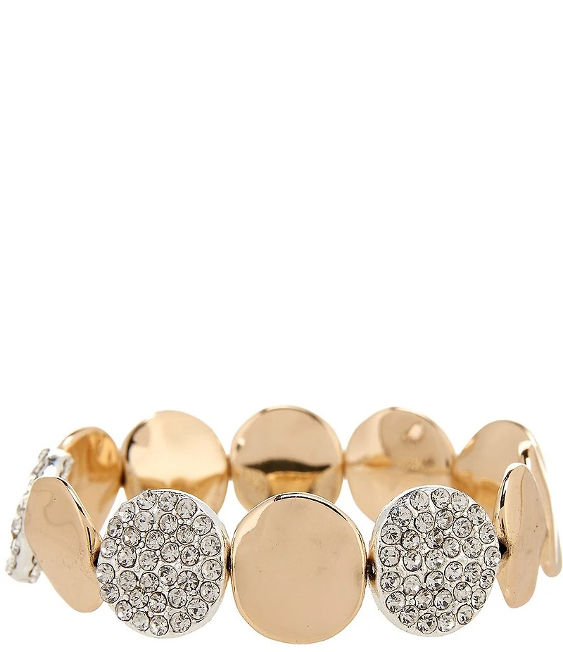 Dillard's Polished Organic Round Metal Crystal Pave Stretch Bracelet