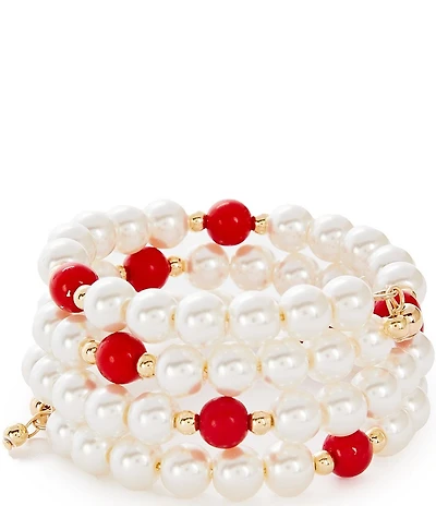 Dillard's Red & White Pearl Coil Bracelet