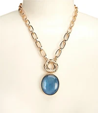 Dillard's Swirl Metal Blue Shell Epoxy Oval Short Pendant Necklace