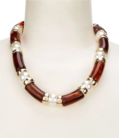 Dillard's Tortoise & Pearl Statement Collar Necklace