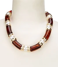 Dillard's Tortoise & Pearl Statement Collar Necklace