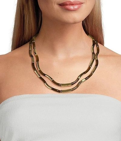 Dillard's Tortoise Tube Bead & Polished Metal Short Multi Strand Necklace