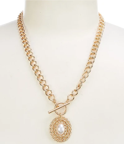 Dillard's Twisted Wire Open Oval Metal Pearl Cab Short Pendant Necklace